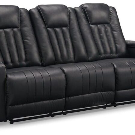 Center Point Black Reclining Sofa with Drop Down Table image