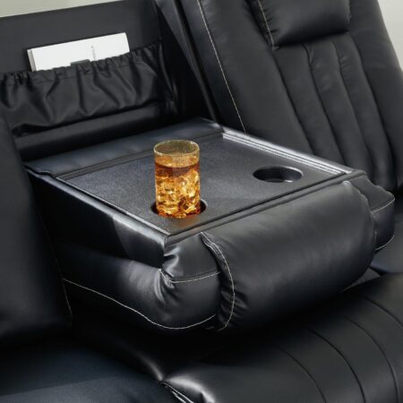Center Point Black Reclining Sofa with Drop Down Table - Image 7