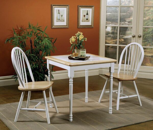 Country Natural Brown Dining Table with White Tile Top image