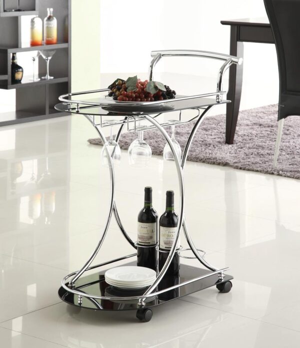 Chrome and Black Serving Cart image