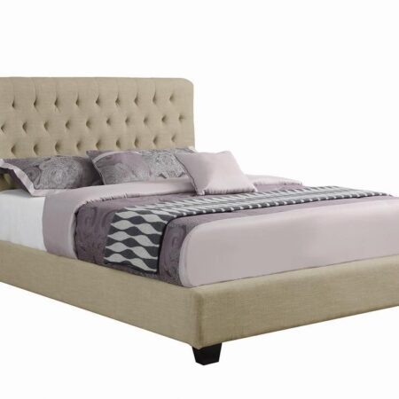 Chloe Transitional Oatmeal Upholstered Eastern King Bed - Image 2