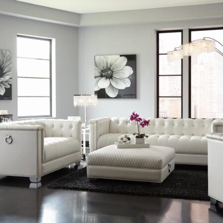 Chaviano Contemporary White Ottoman - Image 2