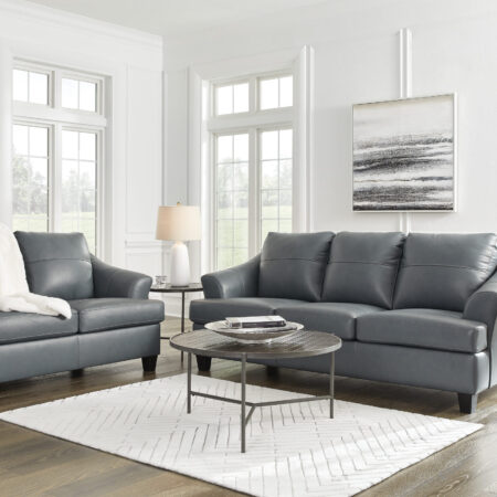Genoa Leather Sofa and Loveseat Steel